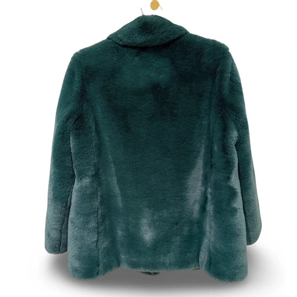Kate Spade Pine Grove Plush Sz M Faux Fur Jacket Emerald Green Coat K9747 NEW
